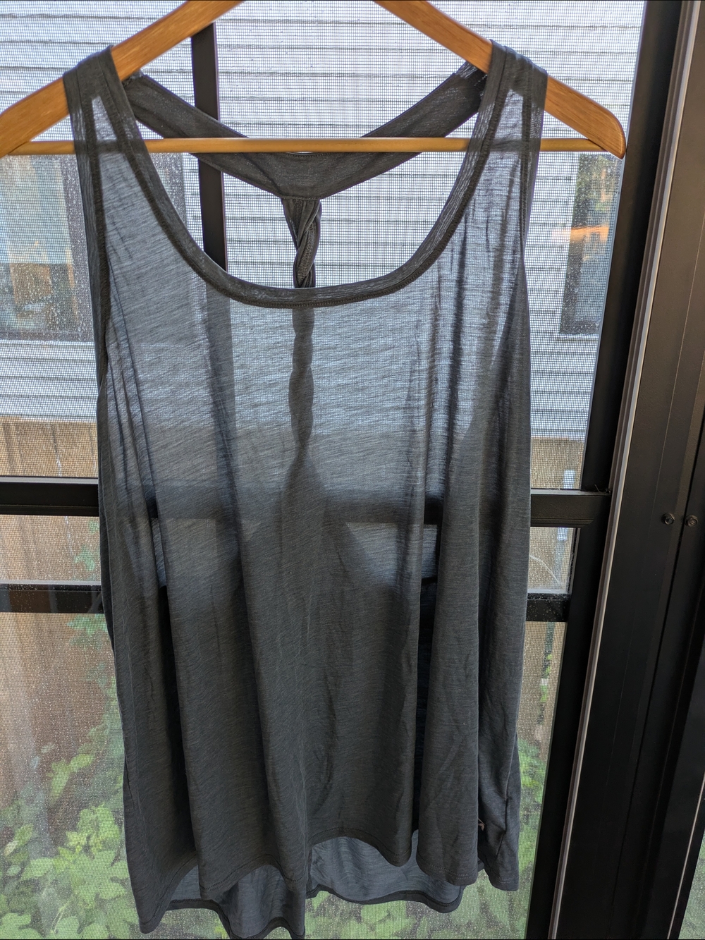 GapFit Sheer Racerback Tank Top in Charcoal Gray
